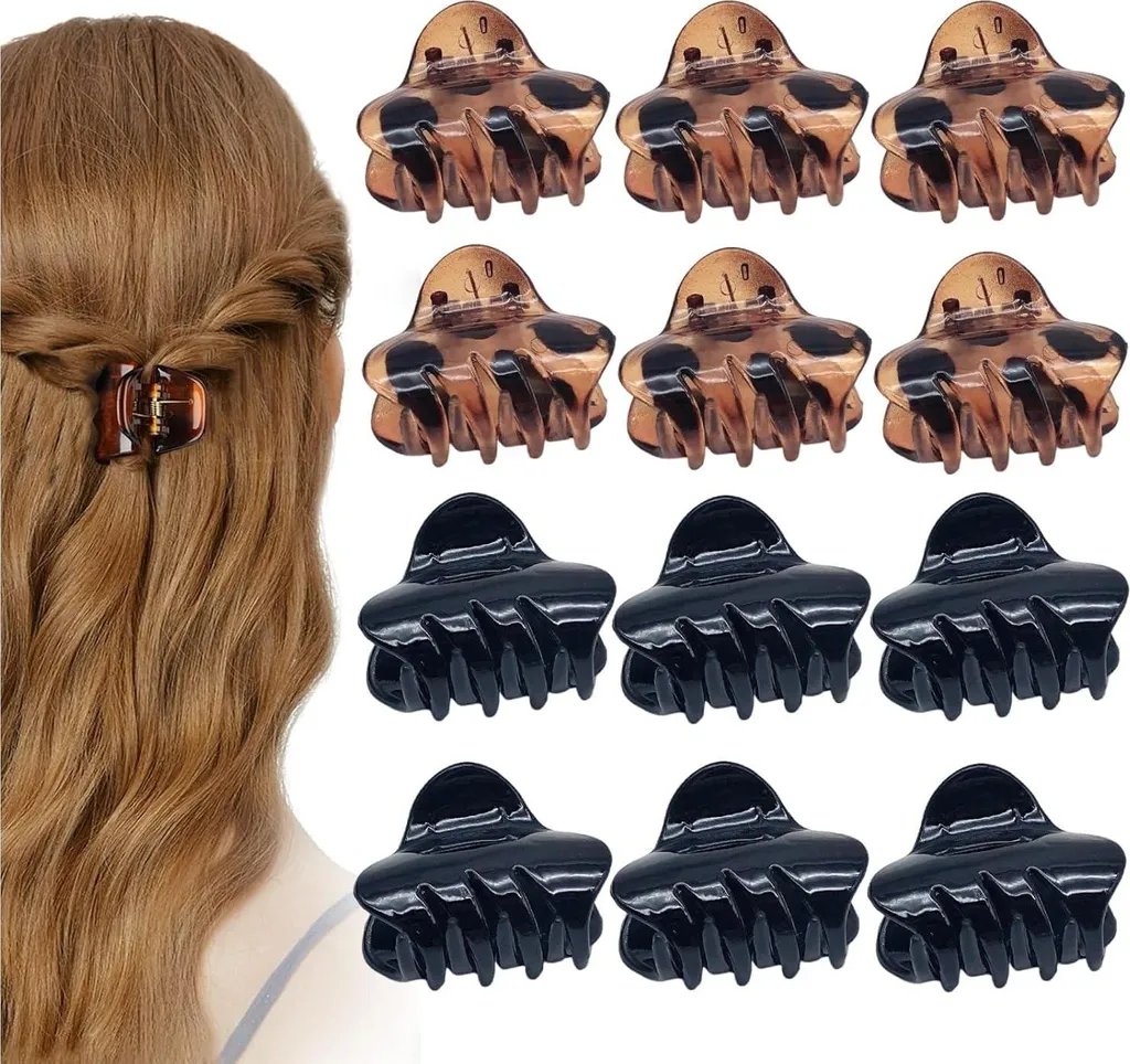 Set 12 Pinze Capelli 3cm Donna - Mollette Antiscivolo Nero e Animalier