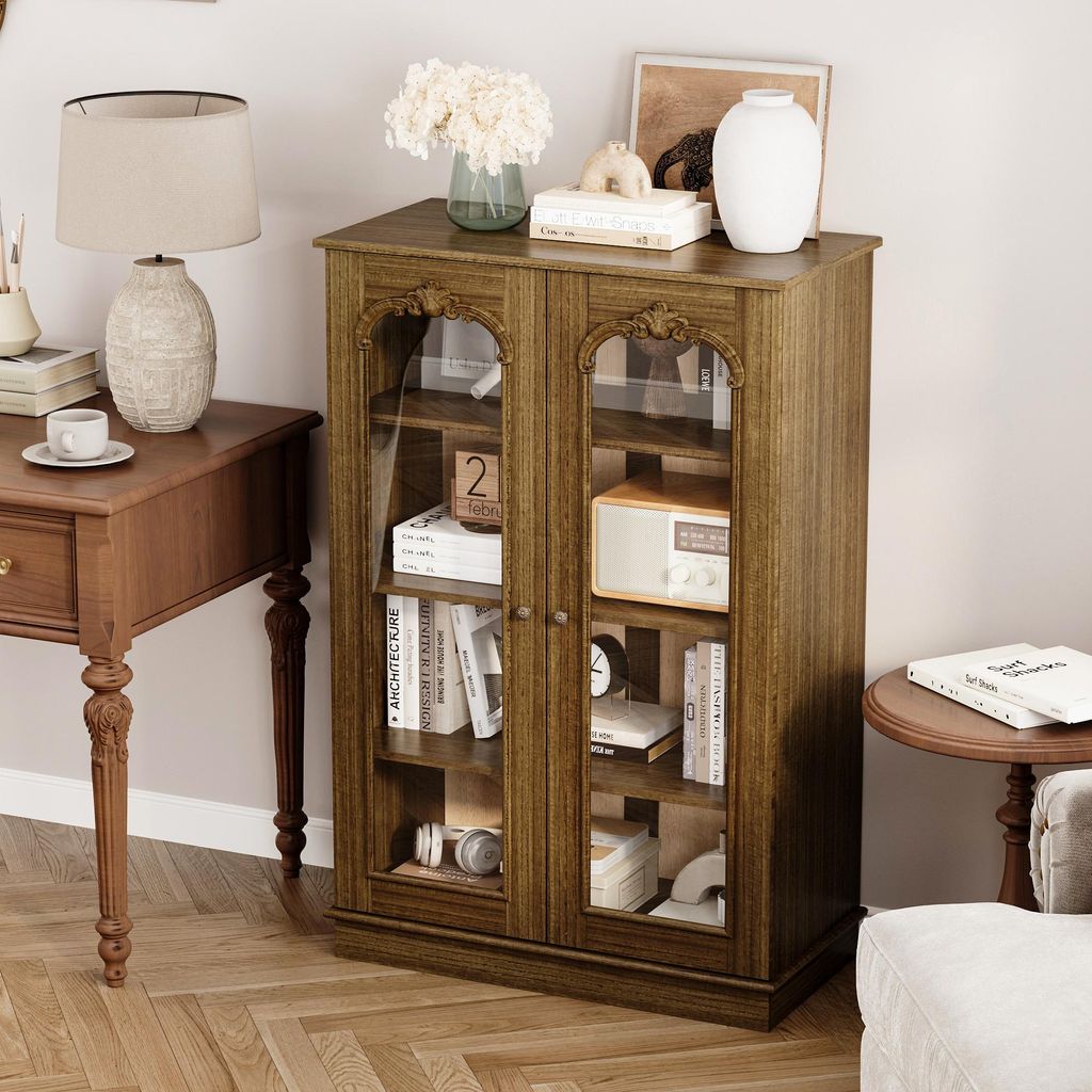 Vitrinenschrank aus Massivholz mit Glastüren, Vintage Produktbild 