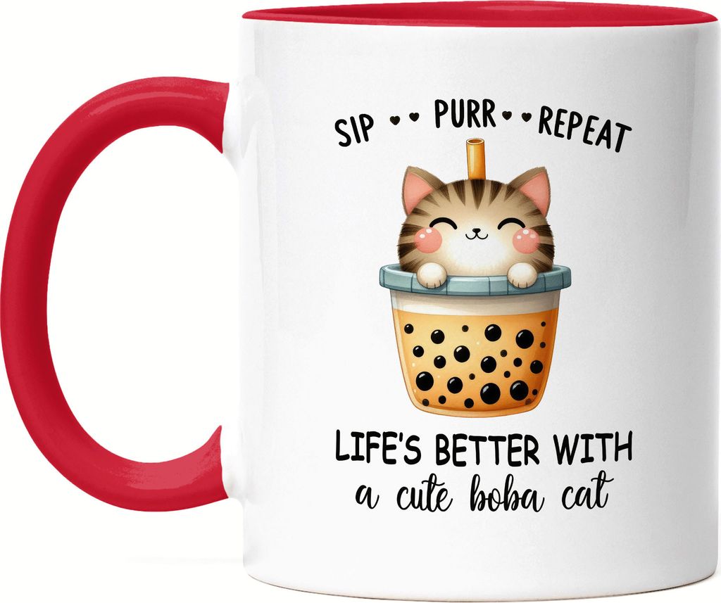 Life’s Better With A Cute Boba Cat Tasse Rot Katze Boba Tea Niedlich Geschenkidee