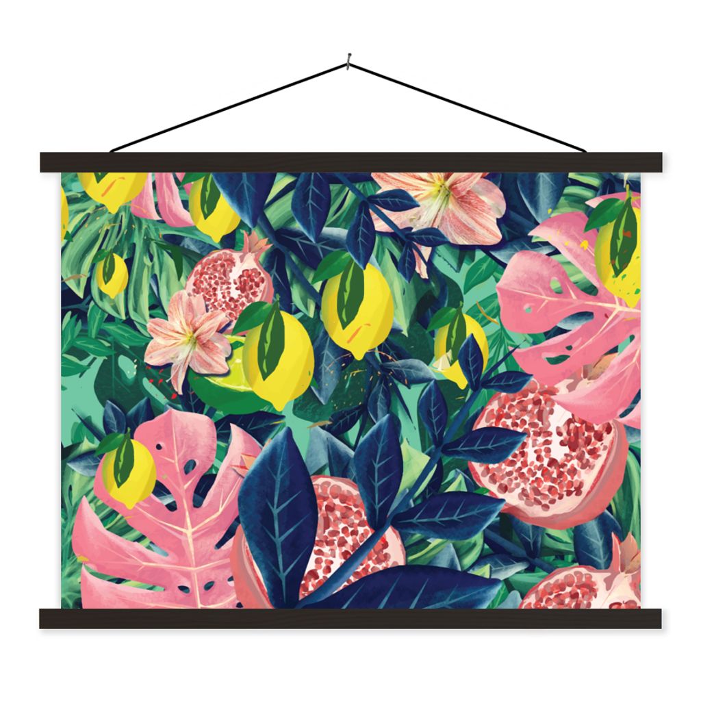 MuchoWow Textilposter Blumen - Früchte - Farben 40x30 cm mit schwarzem Rahmen - Dekorationen