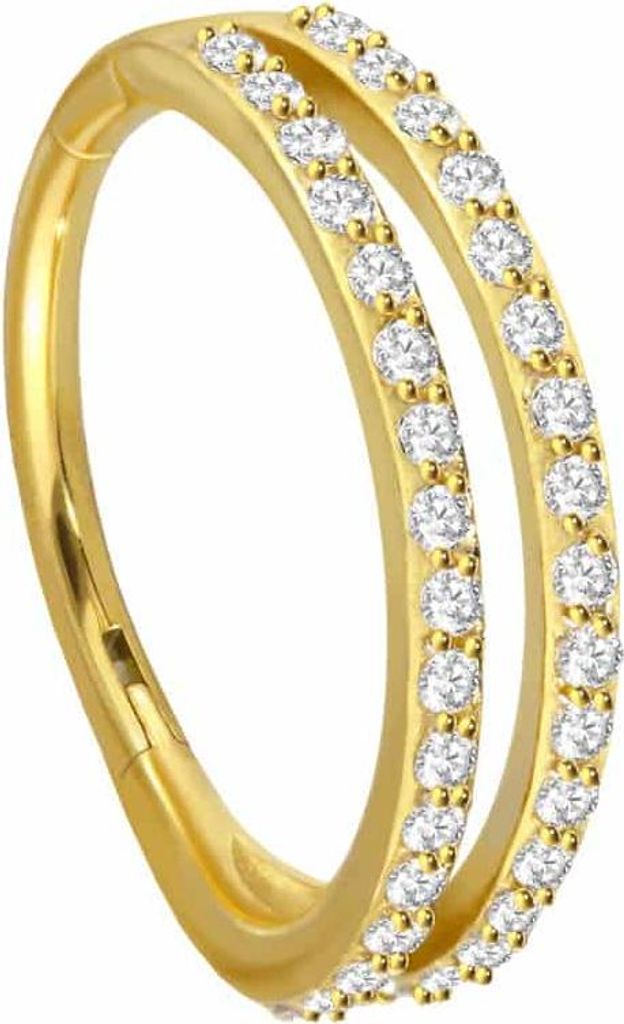 Ohrpiercing, Nasenpiercing, Septum Piercing Chirurgenstahl Segmentring Clicker 2 RINGE + EINGEFASSTE KRISTALLE Gold Innendurchmesser: 12 mm