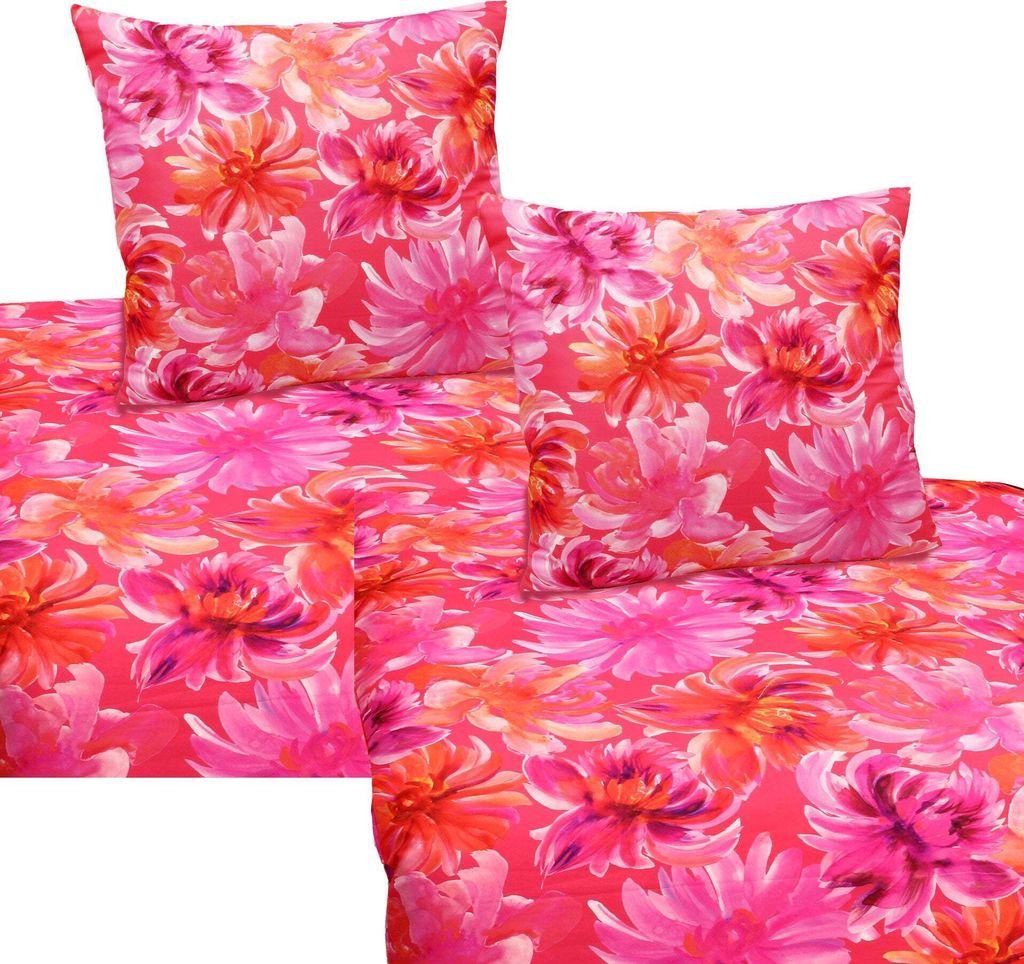 A bedding set with a floral pattern.