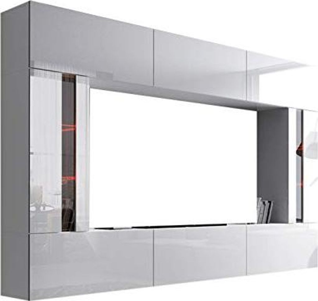 Furnitech Wohnwand Wohnzimmer - Wohnzimmer Möbel mit LED Blau - Hängend Wohnwand Modern Schrankwand mit Regale und TV Schrank (Future C28/HG/W2 1...