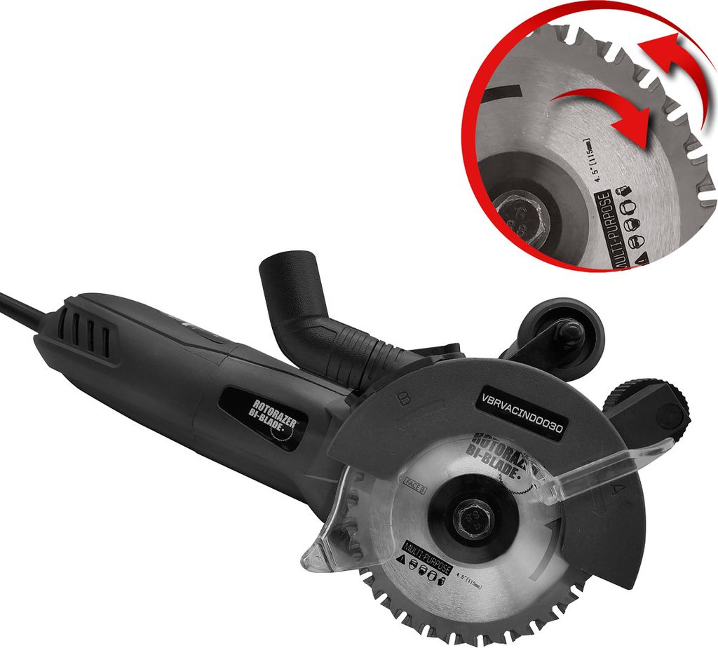 Rotorazer Bi-Blade - Kreissäge gegenläufigen Blättern – 1050 Watt Handkreissäge, Tischkreissäge, inkl. Staubsaugeradapter, Sägeblätter 1...