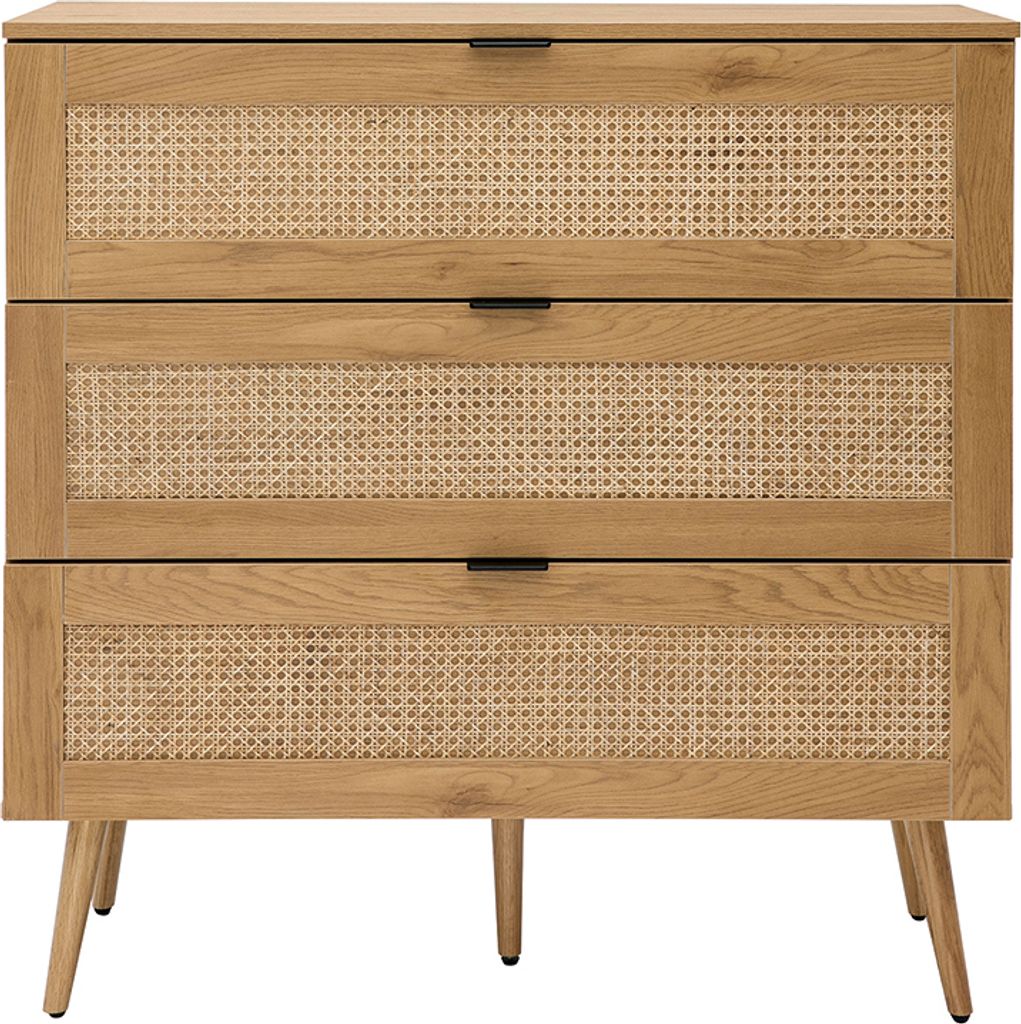 Miliboo - Kommode aus hellem Holz, Rattangeflecht und schwarzem Metall 3 Schubladen L100 cm MANILLE