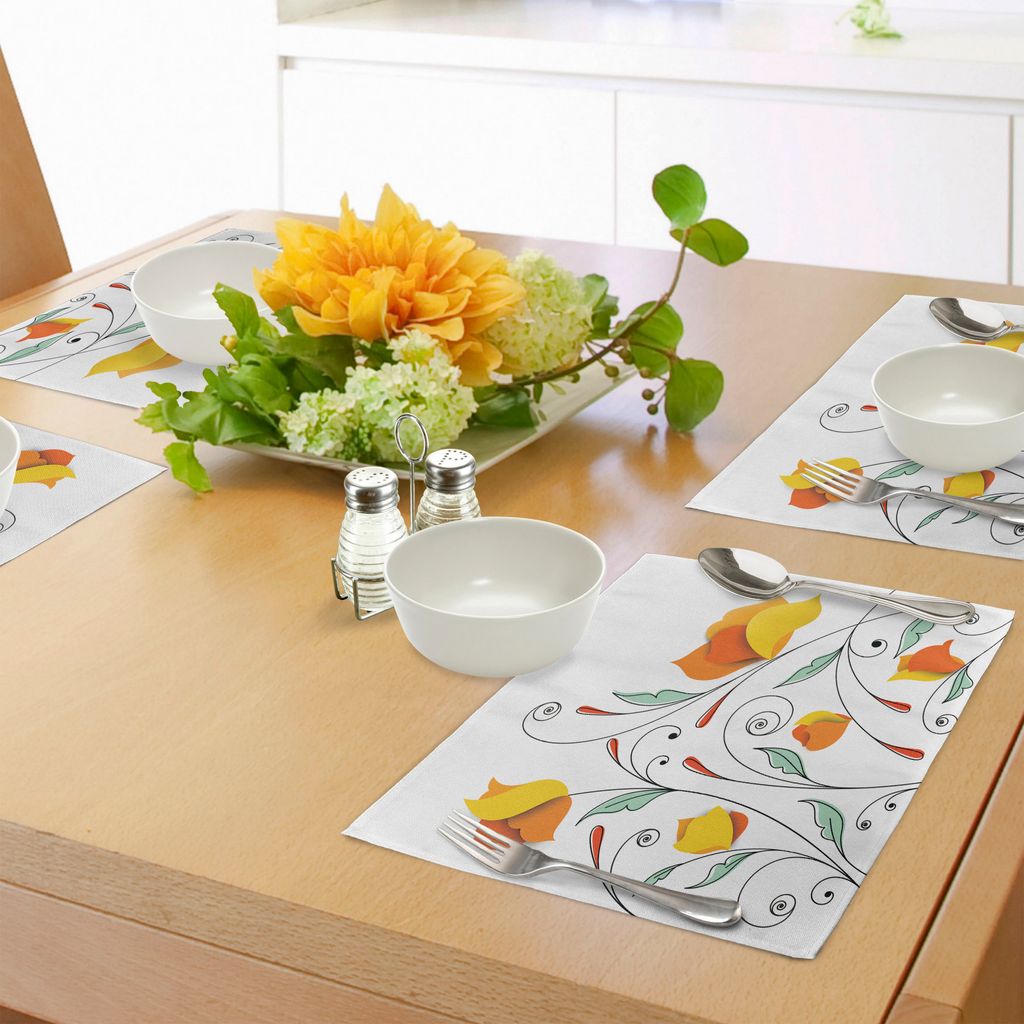ABAKUHAUS Blumen Platzmatten, Bouquet mit wirbelnden Zweige Romantische Papierblumen Origami Autumn Blooms Image, Tiscjdeco aus Farbfesten Stoff f...