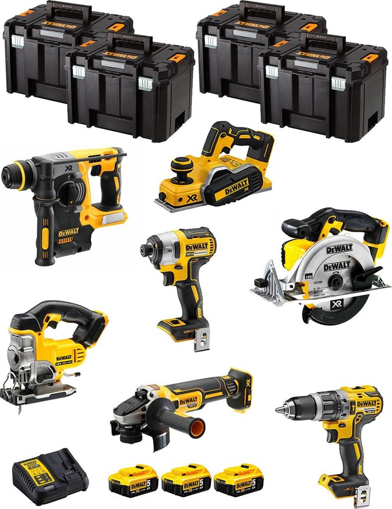 DeWALT Kit DWK700T (DCD796 + DCH273 + DCG405 + DCF887 + DCS331 + DCS391 + DCP580 + 3 x 5,0 Ah + DCB115 + 4 x TSTAK VI)