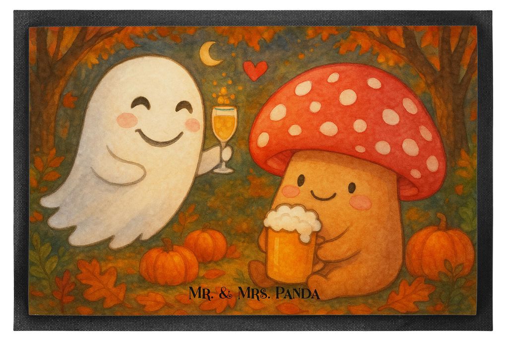 Mr. & Mrs. Panda Sauberlaufmatte Gespenst Prost Design 60 x 90 cm - Weiß - Geschenk, fußmatte, Fussmatte, Dekoration, Bier, Schmutzfangmatte, Out...