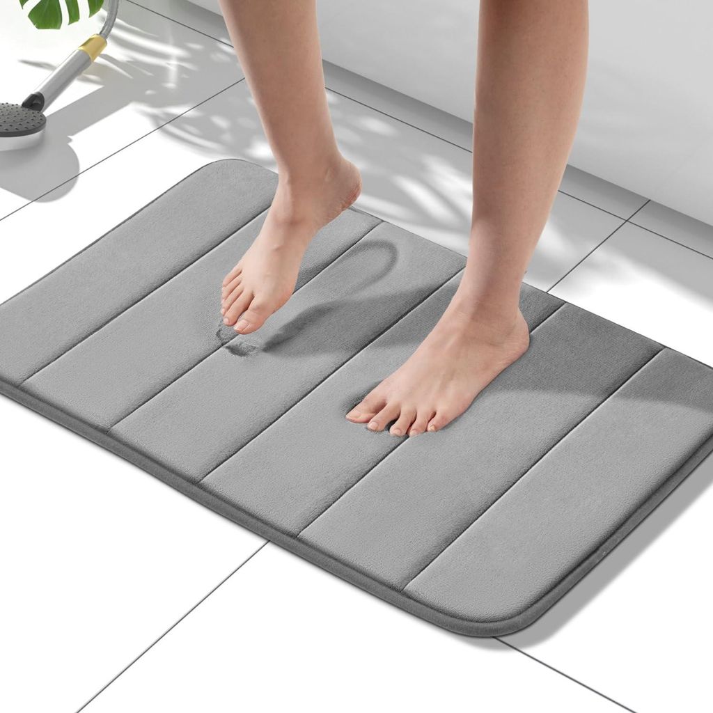 Badematte aus Memory-Schaum, rutschfest, 40 x 60 cm, saugfähig, waschbar, weich, schnelltrocknend, für Badezimmer, grau