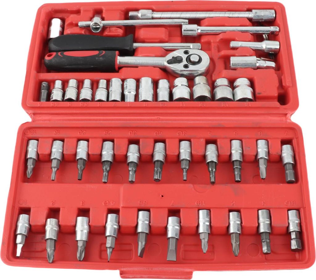 46PCS Fahrzeug-Reparatur-Ratschenschraubendreher-Werkzeug, komplett polierte Oberfläche für Motorräder, Fahrräder, Elektrofahrräder, Rot