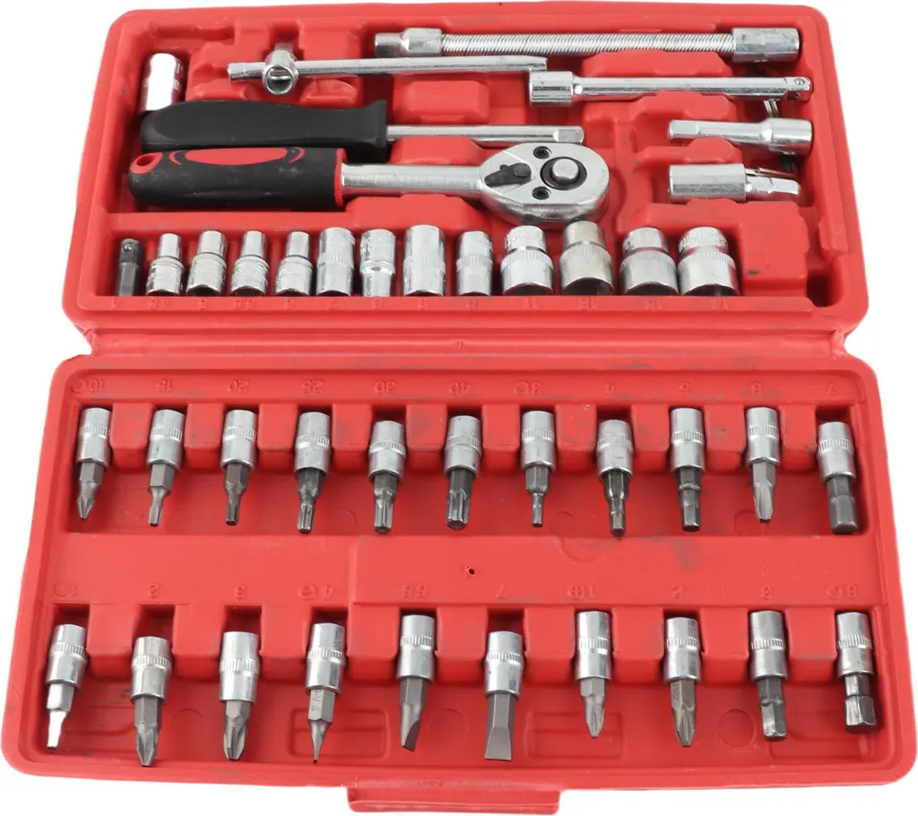 Coffret de 46 pièces d'outils de réparation avec tournevis à cliquet rouge