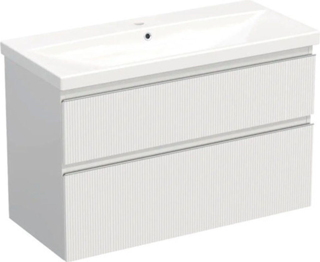 Jungborn Waschplatz TRENTA BxHxT 100x65x45 cm 3D-Streifen-Struktur weiß mit Keramik-Waschtisch Griffleiste chrom matt