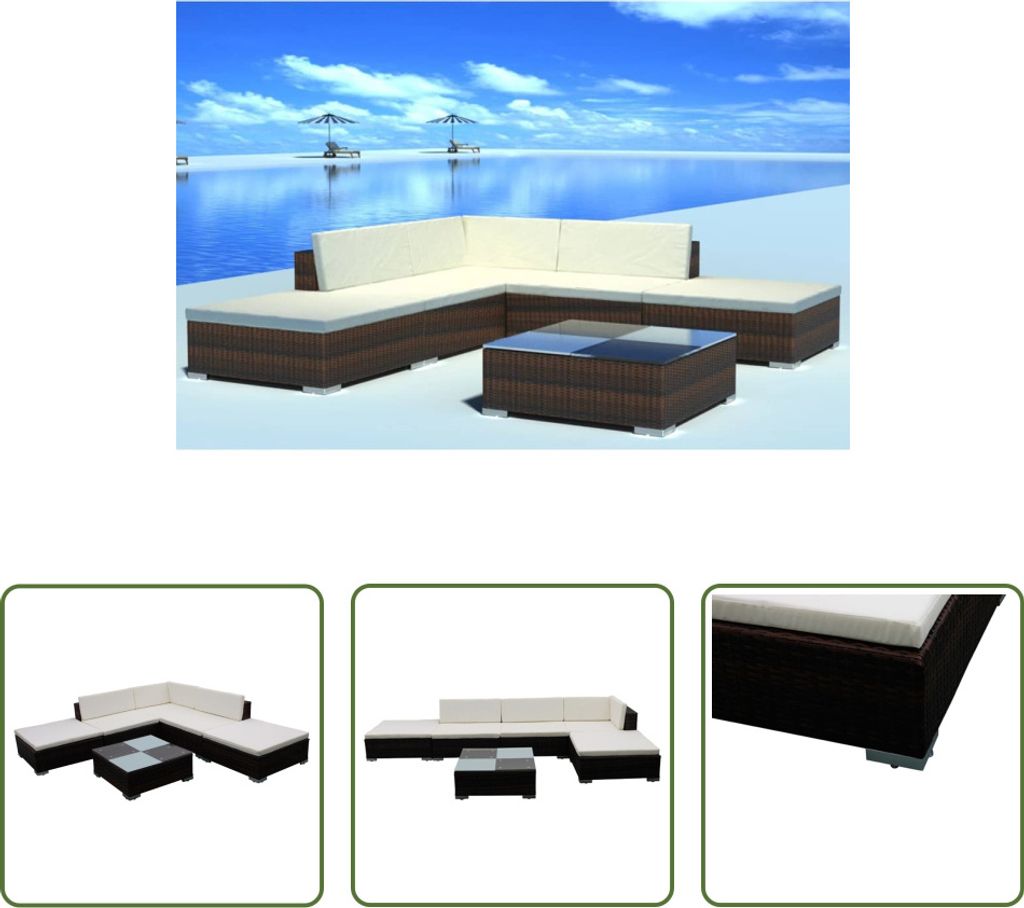 The Living Store 6-tlg. Garten-Lounge-Set mit Auflagen Poly Rattan Braun