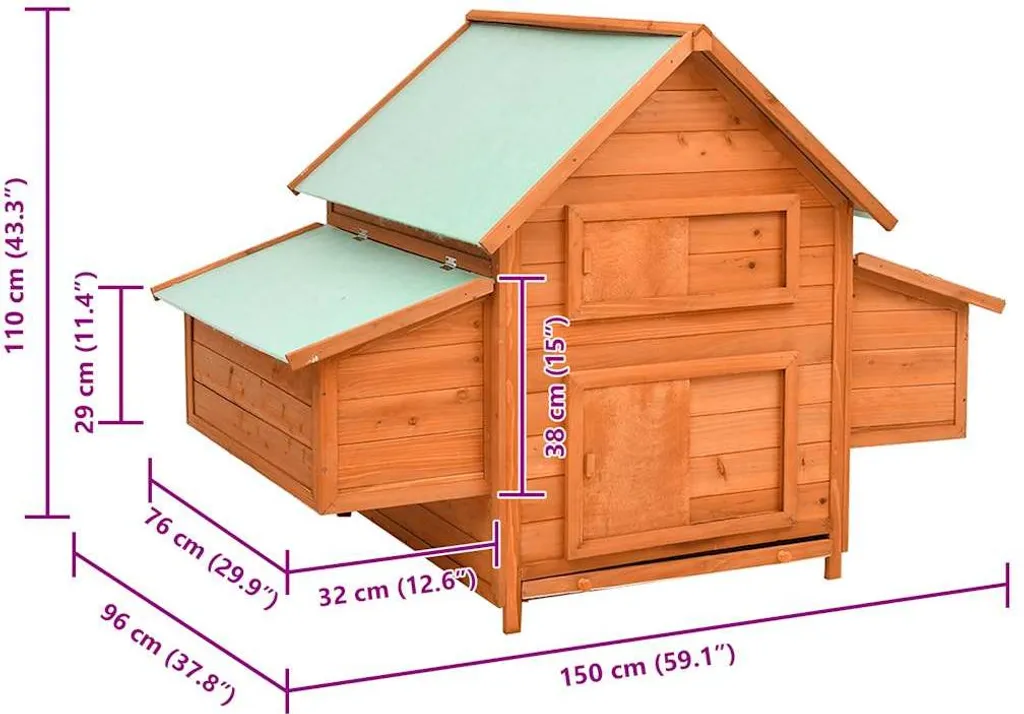 Grand Abri à Poules en Bois Naturel 150 cm - Clapier Basse-cour vidaXL