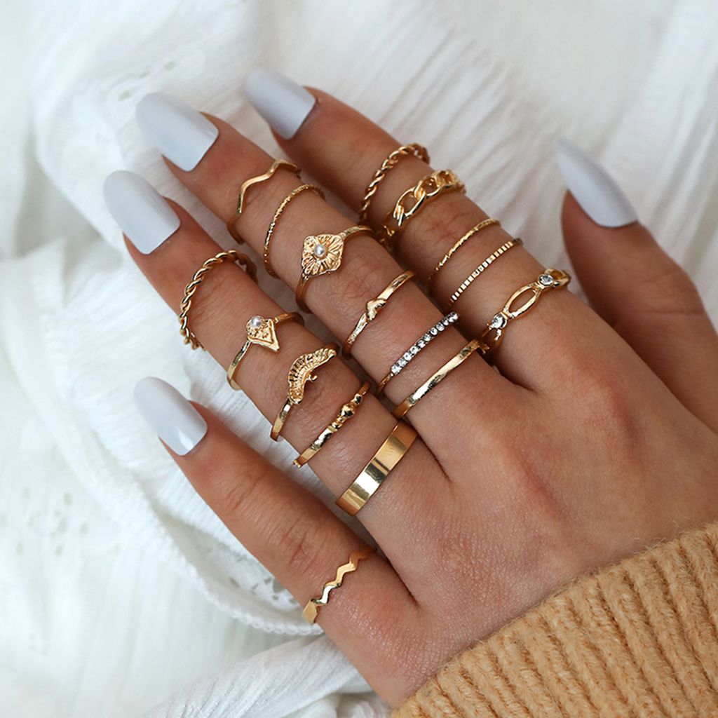 17 Stücke Strass Faux Perlen Dekor Knuckle Ringe Frauen Vintage Glänzende Finger Ringe Schmuck Zubehör