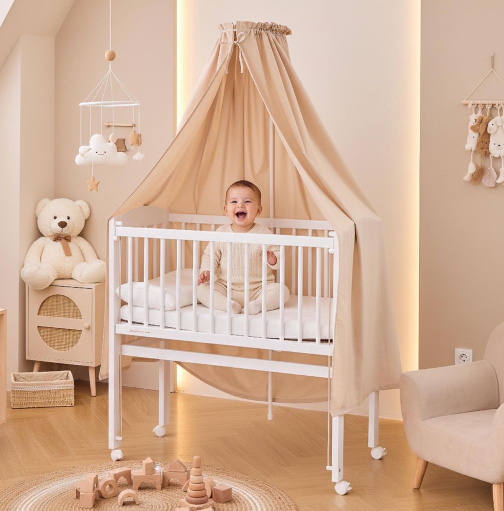 Betthimmel Beige I Deko Set für Babybett mit Himmelstange - Produktbild 
