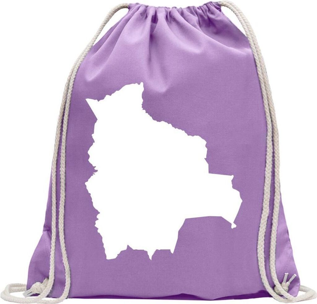 Kiwistar - Turnbeutel - lavendel - Bolivien Umriss Kontur - Fun Rucksack Sport Beutel Gymsack Baumwolle mit Ziehgurt