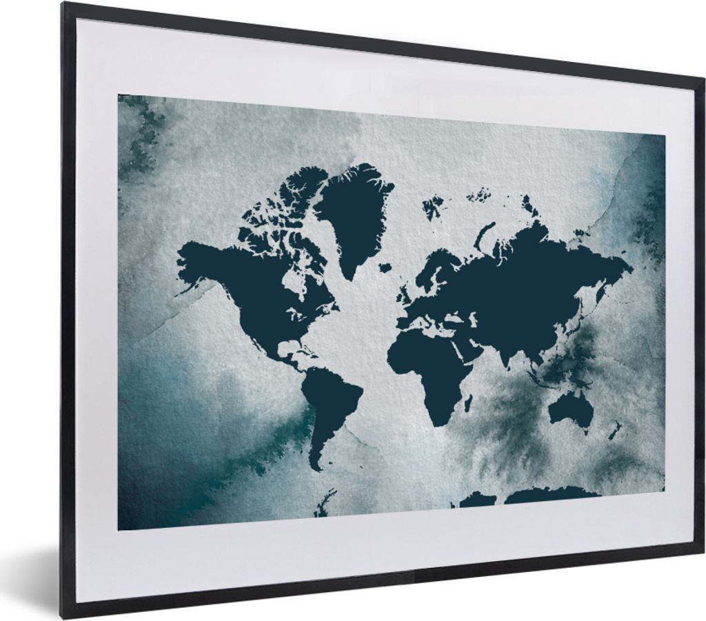 MuchoWow MuchoWow Gerahmtes Poster Weltkarte - Farbe - Aquarell 60x40 cm - Poster mit zchwarzem Bilderrahmen - Schlafzimmer - Plakat in Rahmen ...