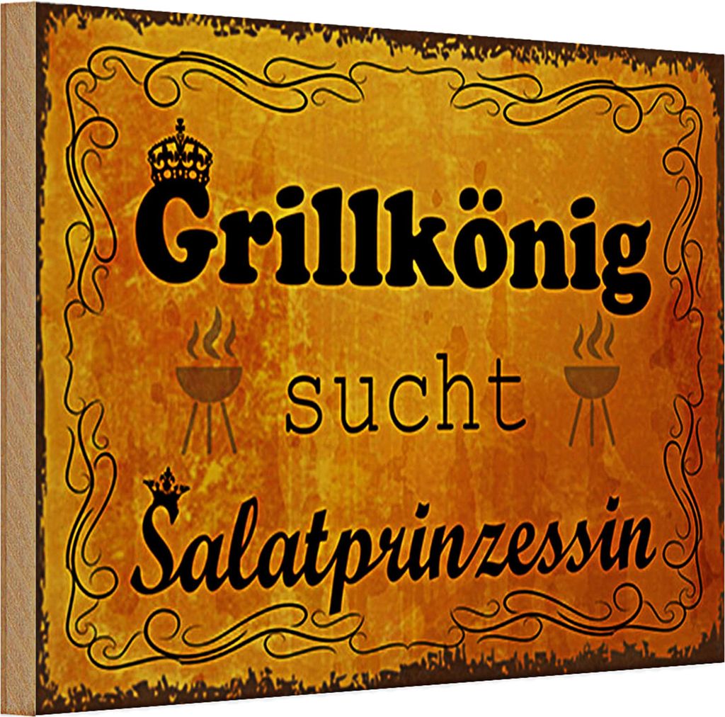 Holzschild Spruch 30x20cm Grillkönig Salatprinzessin