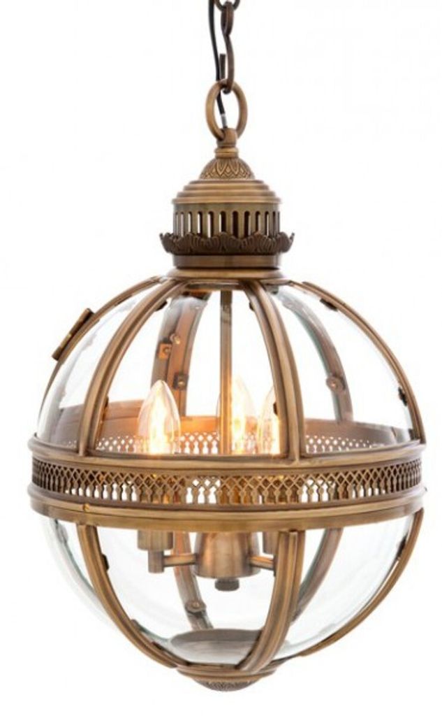 Casa Padrino Barock Hängeleuchte Antik Messing Design Kugel Durchmesser 30 cm, Höhe 50 cm - Barock Schloss Lampe Leuchte Laterne
