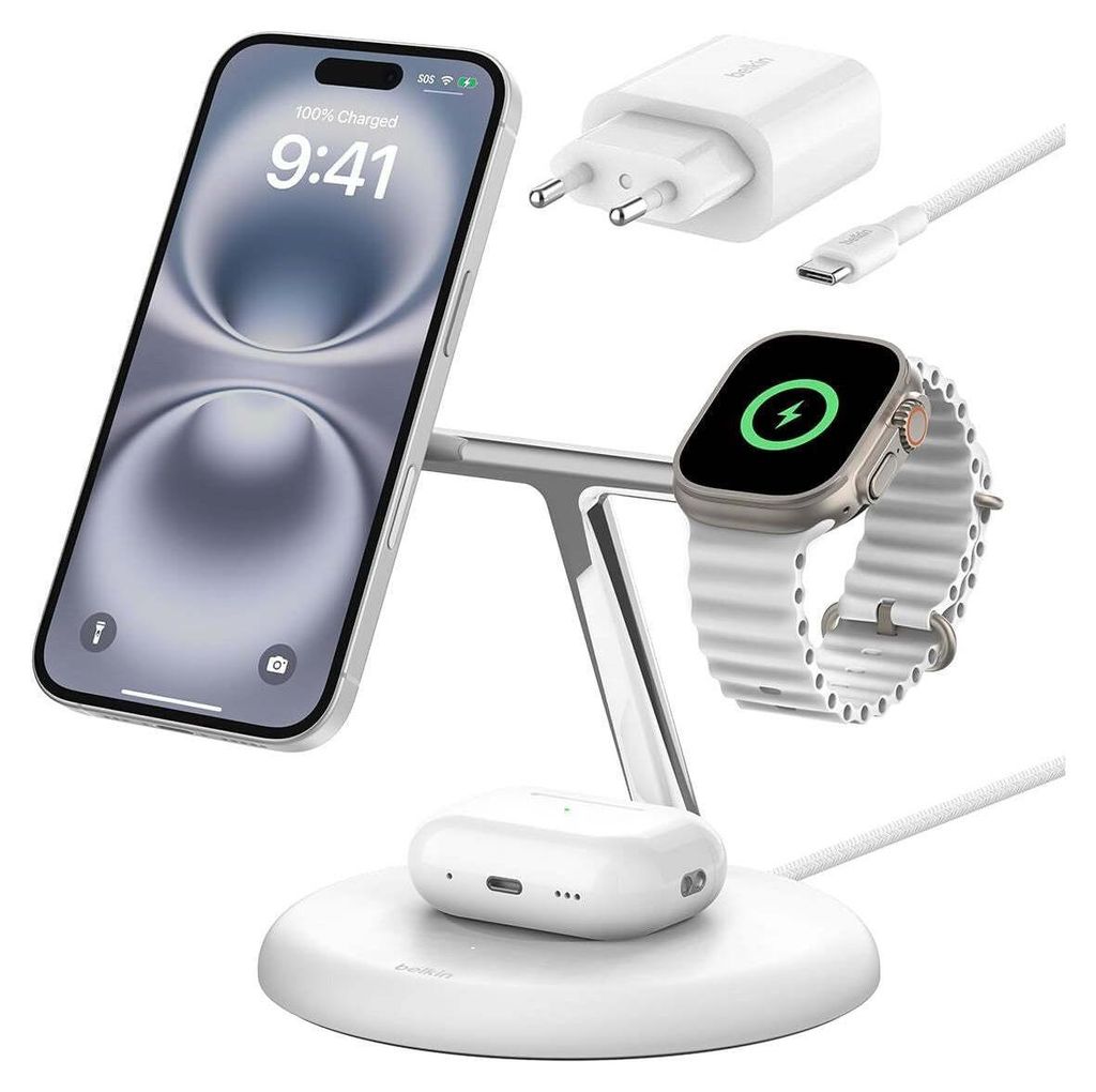 Belkin Boost Charge Pro Magnet. 3-in-1 Ladest.Qi2 ws. Produktbild 