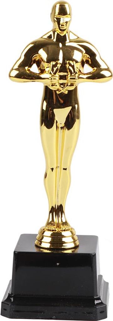 A golden trophy on a black base, isolated on a white background.