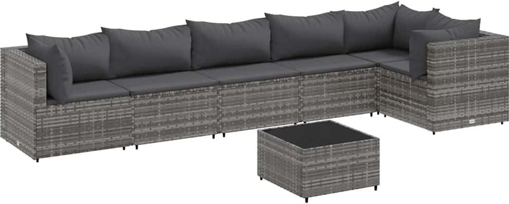 vidaXL 7-tlg. Garten-Lounge-Set mit Kissen Grau Poly Rattan