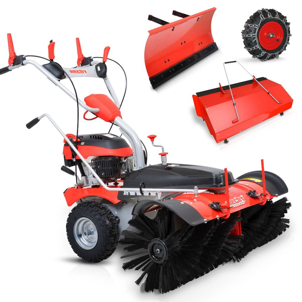 HECHT Kehrmaschine Benzin 8101 S | 100 cm Arbeitsbreite | 6,5 PS | Schneeschild | Auffangbox | Schneeketten