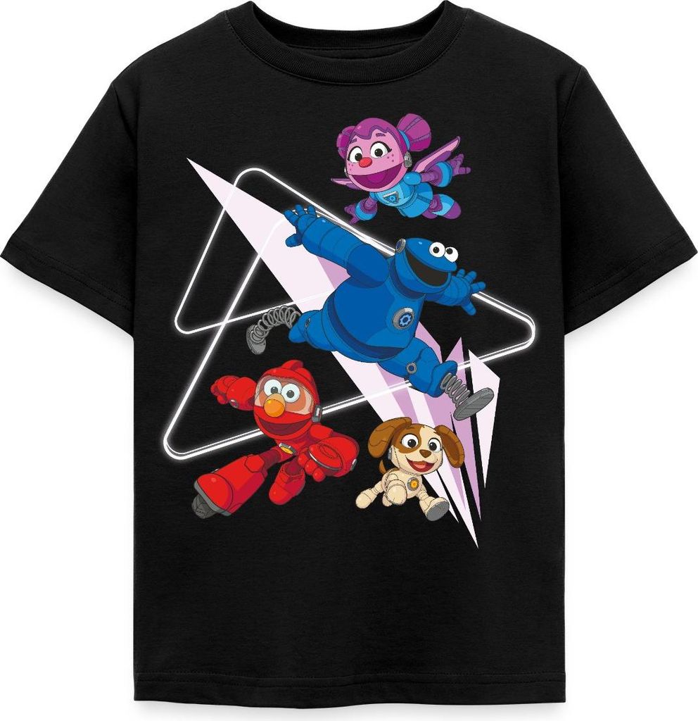 Spreadshirt Mecha Builders Elmo Cookie Und Abby Kinderhelden Design Kinder T-Shirt, 98/104 (3-4 Jahre), Schwarz