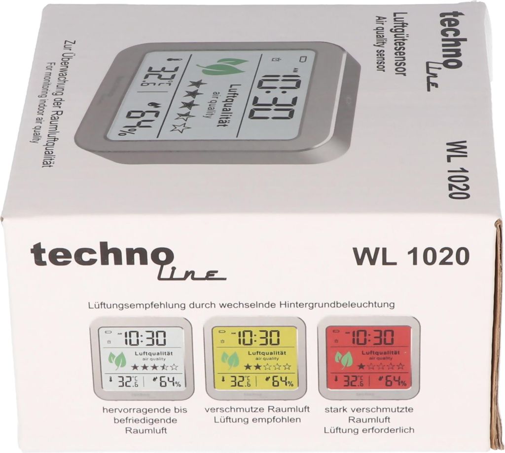 Technoline WL1020 Luftgütemonitor – Raumluftqualität Checken Mit Temperatur & Luftfeuchte, Ampel-Lüftungsempfehlung, Silber/weiß