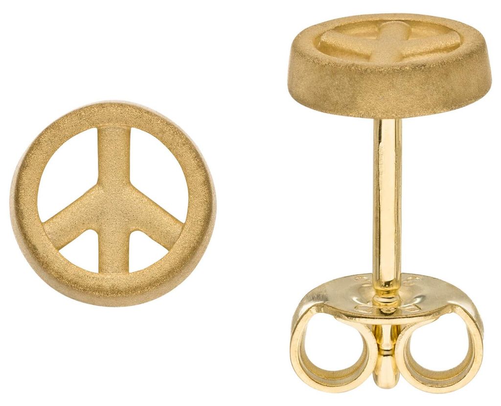 Kleine Ohrstecker Peace Frieden Ø 6mm 375 Gold Gelbgold mattiert Ohrschmuck
