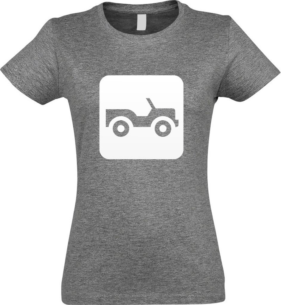 Kiwistar - T-Shirt tailliert - Damen - Graumeliert - Geländewagen Allrad Piktogramme - mit Motiv Bedruckt - Funshirt Design - Sport - Freizeit - D...
