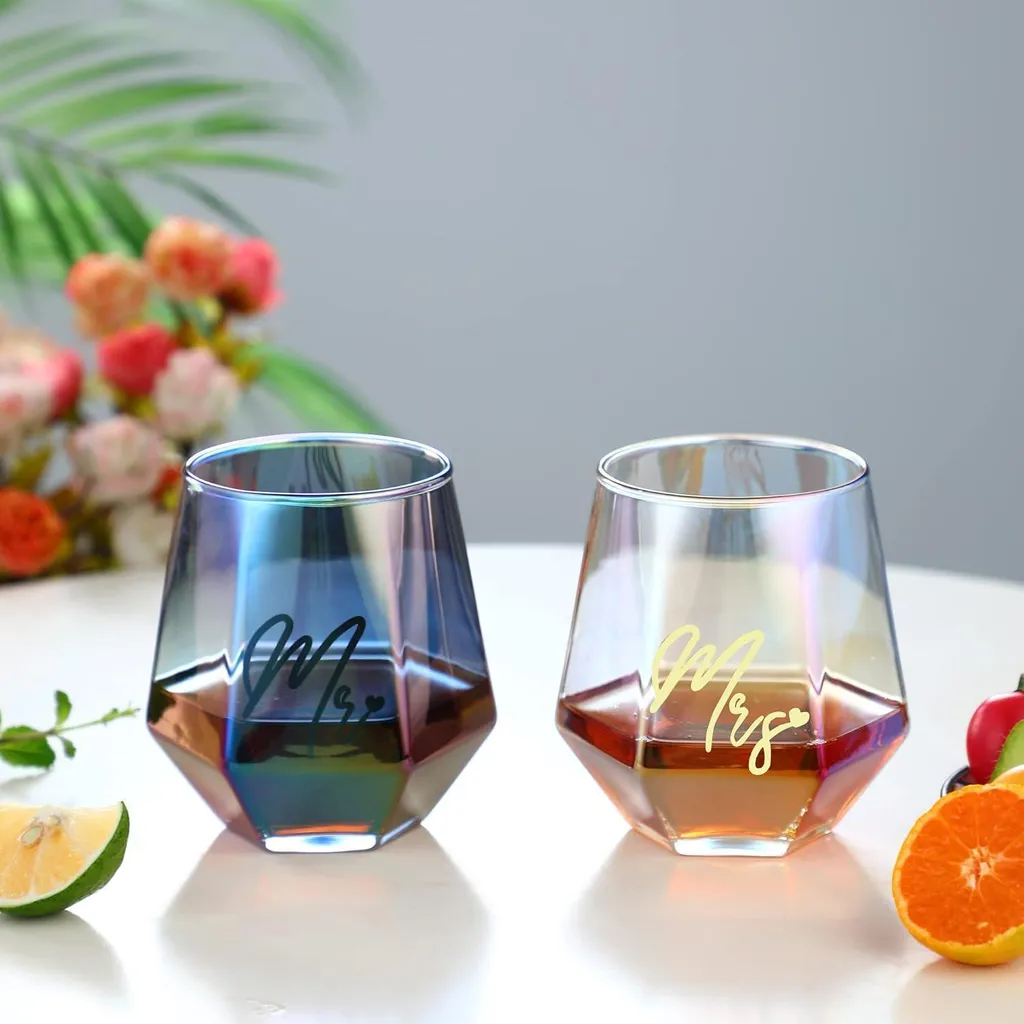 Set 2 Bicchieri Vino Iridescenti Mr e Mrs - Regalo Nozze Elegante - 2