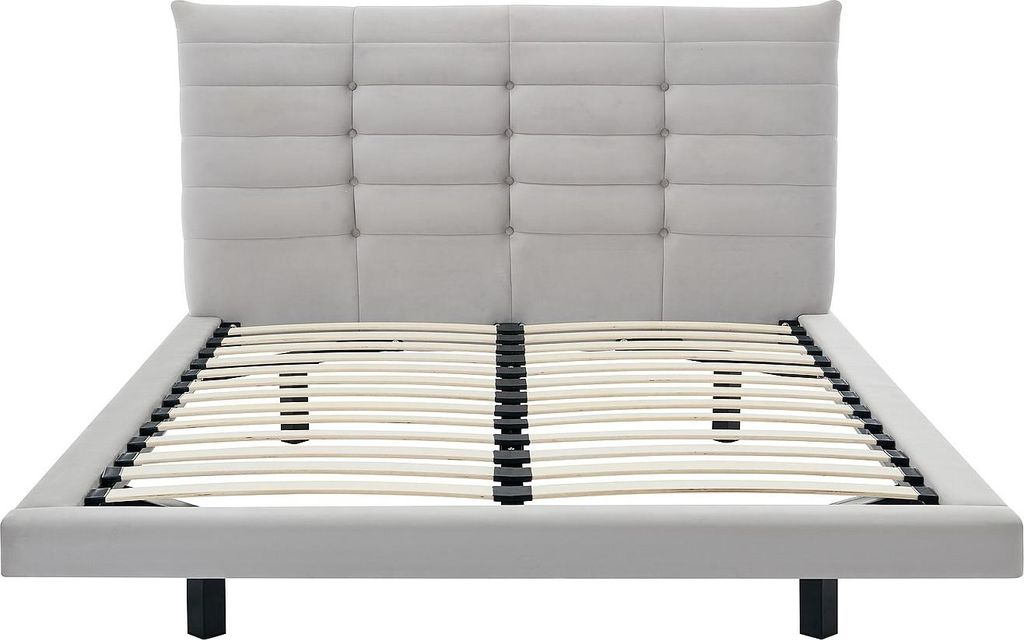 Bett 160 x 200 cm mit gestepptem Kopfteil - Velours - Grau - NISATIO