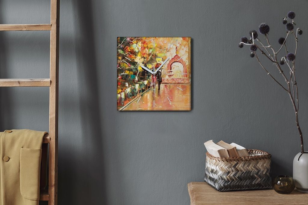 Coloray Hodiny Unikátní 30x30 cm Tiché hodiny Pro obývací pokoj a kuchyň Nástěnné hodiny Plátno Bílé ručičky hodin - Pár malířský...