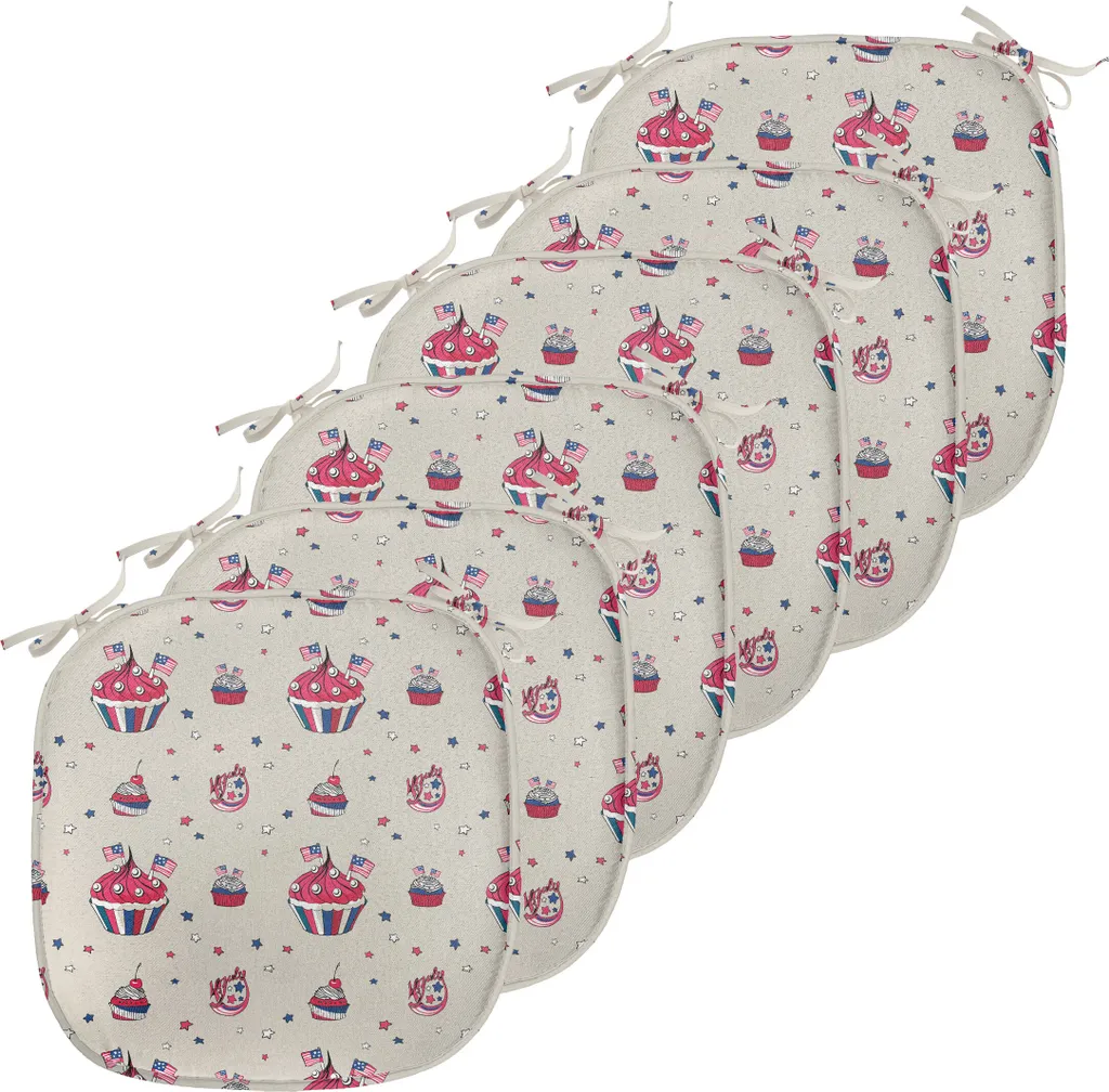 ABAKUHAUS USA Lot de 6 Coussins de Chaise Cupcakes 40x40 cm Beige Bleu