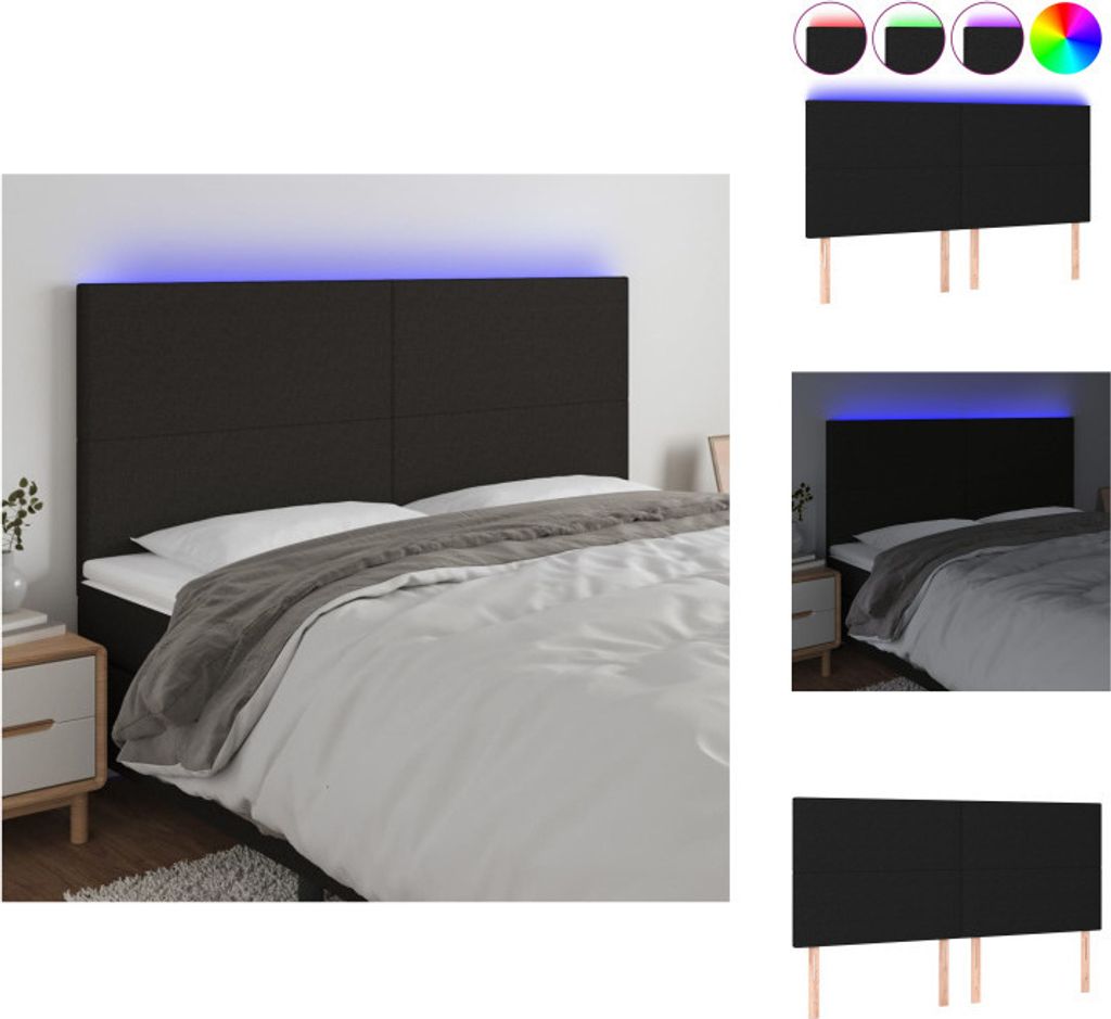 vidaXL LED Kopfteil Schwarz 200x5x118/128 cm Stoff - Kopf- & Fußenden