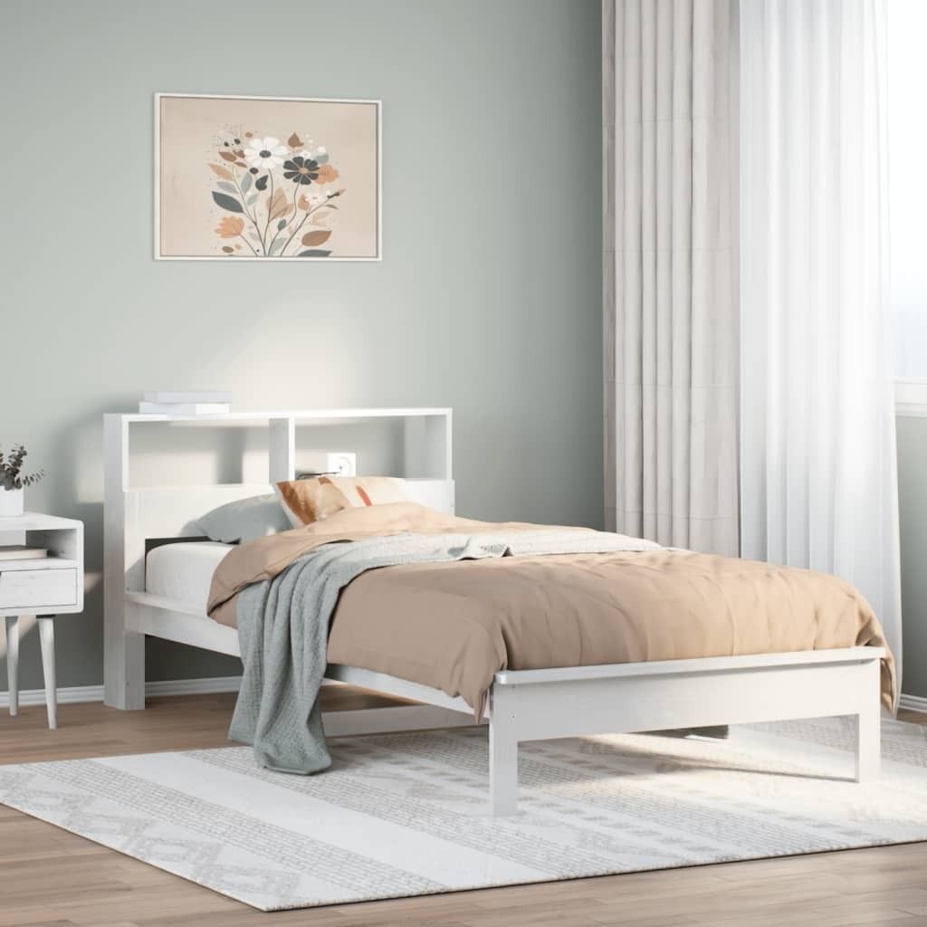 "2026 Promotion" Massivholzbett Schlafzimmer - mit Regal ohne Matratze - Weiß - 75x190 cm - Kiefer - Polsterbett CC31564
