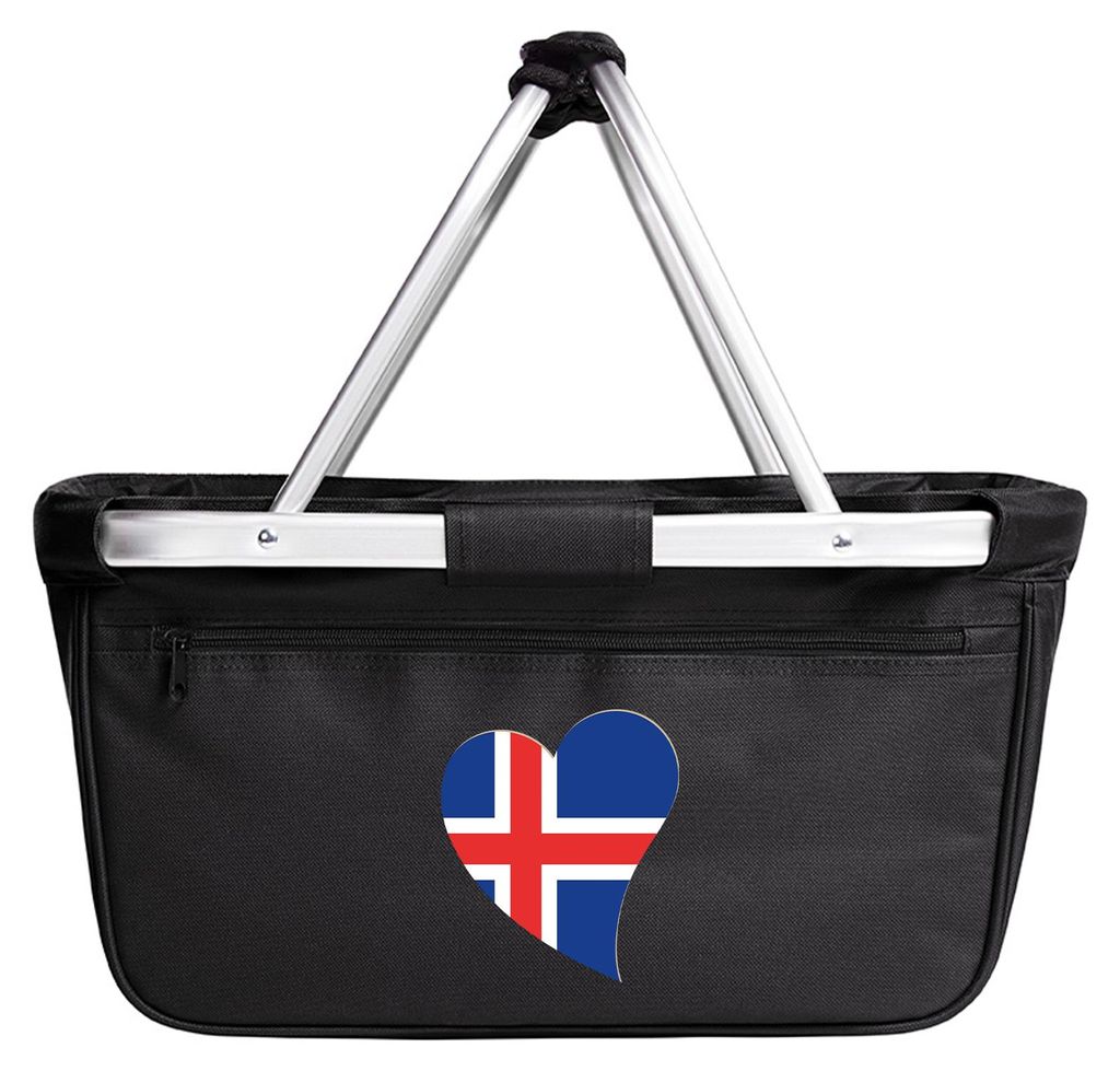 Huuraa Einkaufskorb Island Flagge Herz 20 Liter Black faltbarer Tragekorb Geschenkidee