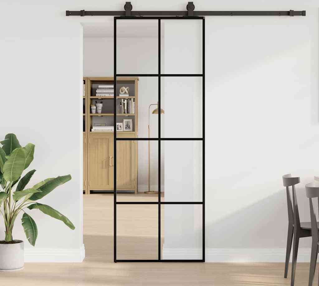 CLORIS Schiebetür mit Beschlag Schwarz 76x205 cm ESG-Glas 3375862