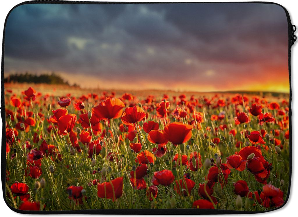 MuchoWow® Laptop Hülle 13 Zoll Sonnenuntergang - Mohnblumen Produktbild 