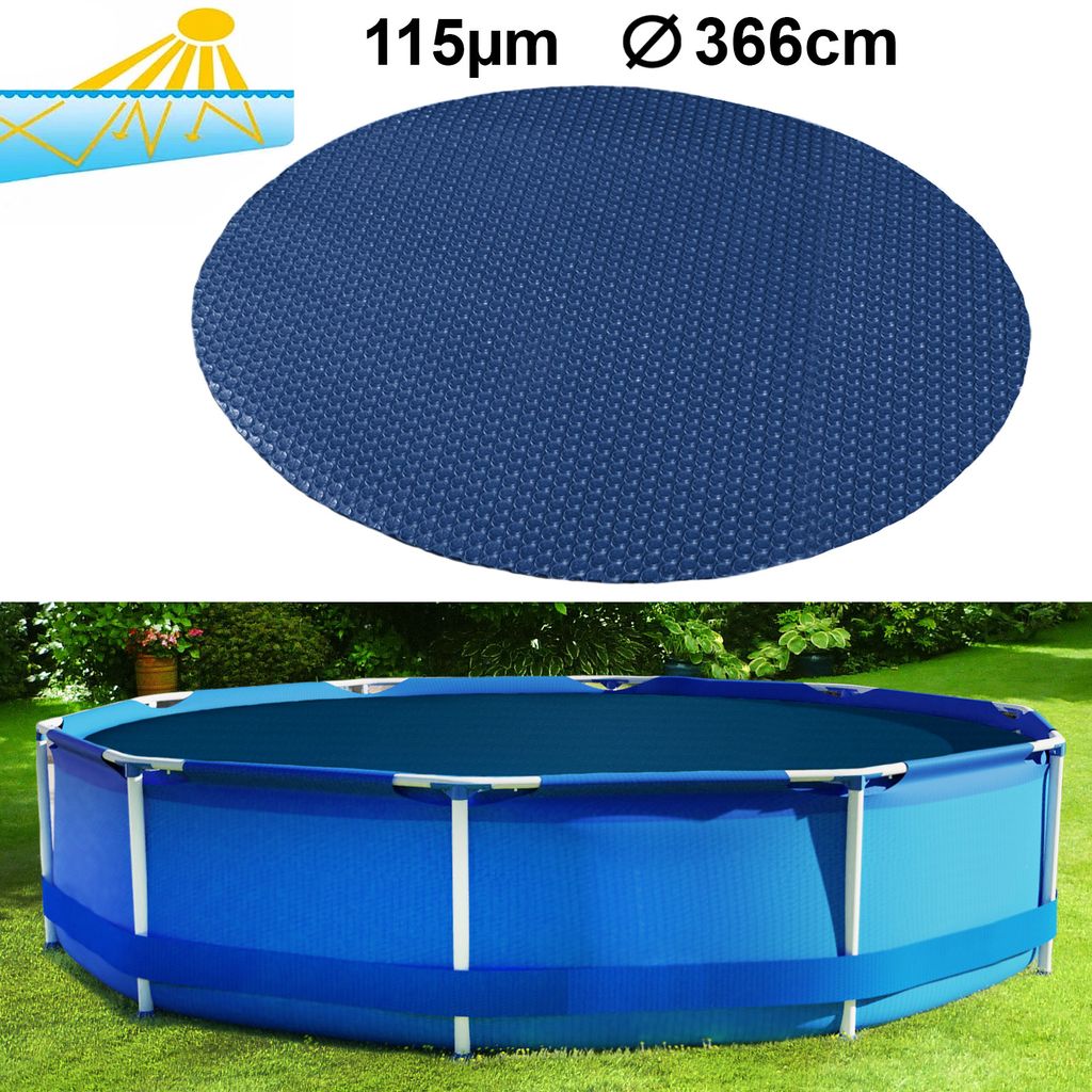 115μm Pool Solarplane Poolheizung Solarfolie Abdeckung Rund Blau Schwarz 366cm