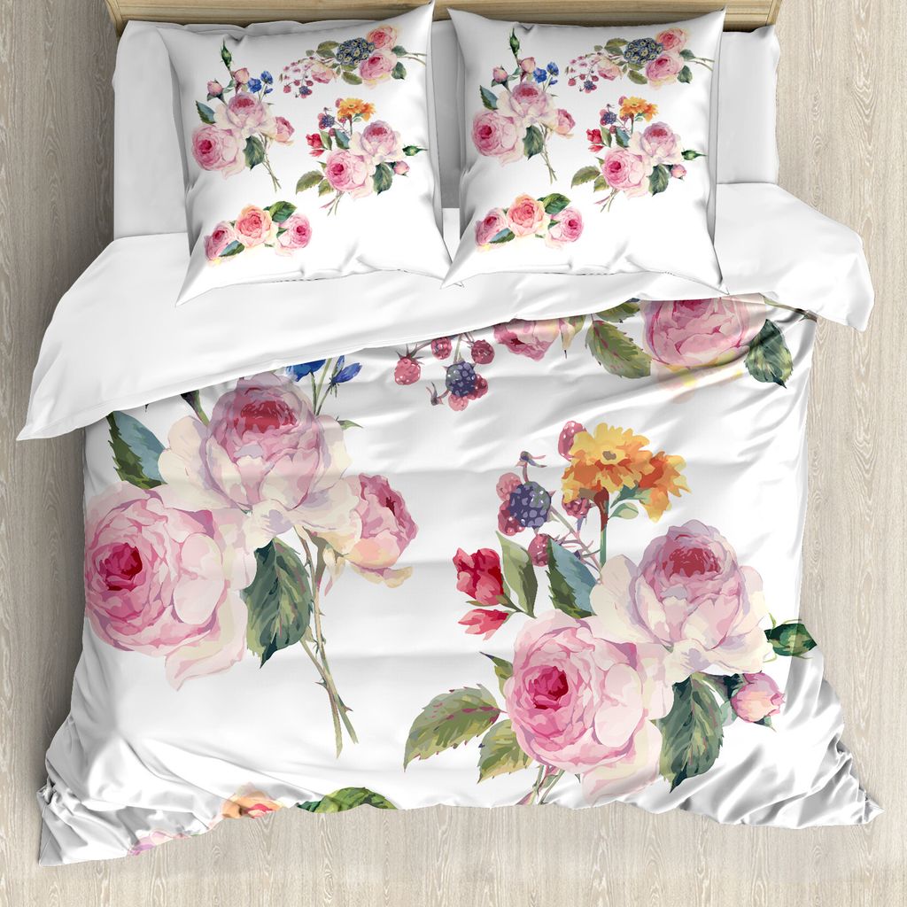 ABAKUHAUS Rose Bettbezug, Englisch Wild Roses Bouquet, Milbensicher Allergiker geeignet mit Kissenbezügen, 200 cm x 200 cm - 80 x 80 cm, Mehrfarbig