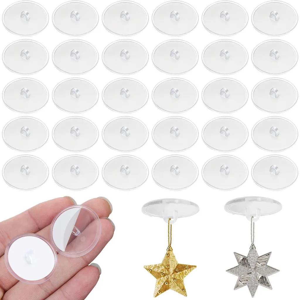 Crochets Adhésifs Plafond Lot de 30 - Crochets Muraux PVC Transparents