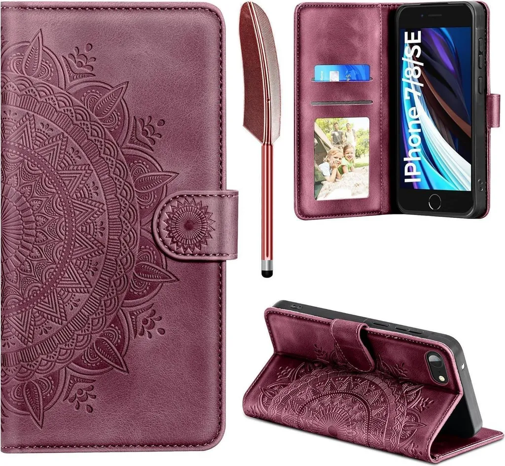 Custodia A Portafoglio Per IPhone 12 Mini Con Chiusura Magnetica – Suncase, Colore Rosso Scuro, Funzione Supporto - 6