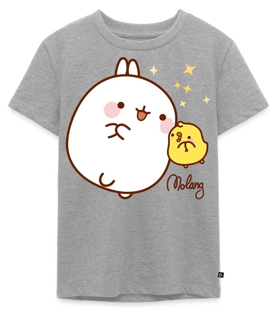 Spreadshirt Molang Piu Piu Sterne Kinder Premium T-Shirt, 122/128 (6 Jahre), Grau meliert