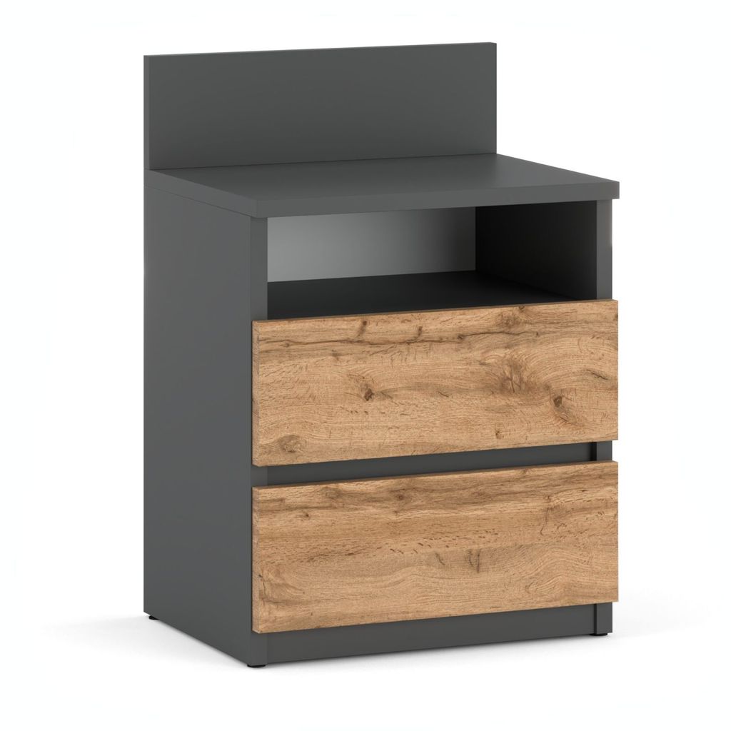 Nachttisch 40x59x32cm - Nachttischschrank für Schlafzimmer - Nachtkommode mit Schubladen - Beistellschrank - Schlafzimmer Nachttisch Grau Eiche Wotan