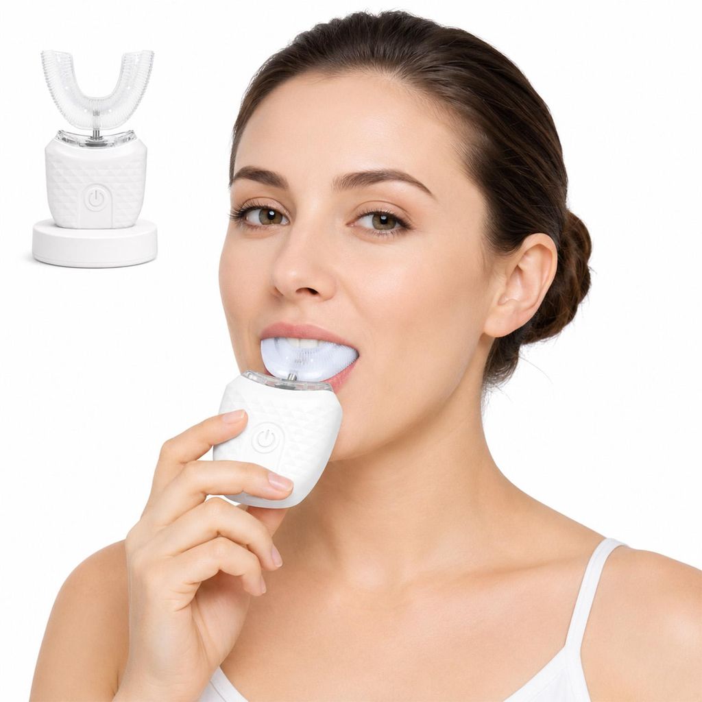 U-förmige Ultraschall-Zahnbürste für Erwachsene, Elektrische Zahnbursten, 360° Reinigung, Wasserdicht, Wiederaufladbar, Hands-Free