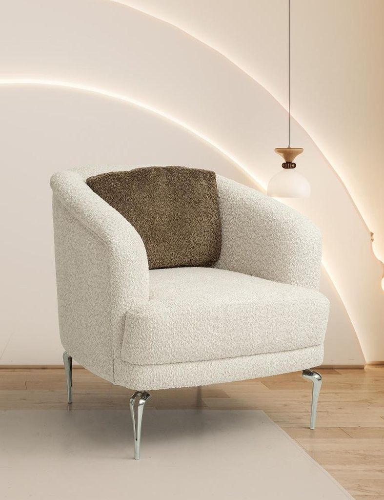 Stilvoller Polstersessel Beiger Wohnzimmer Einsitzer Metallfüße