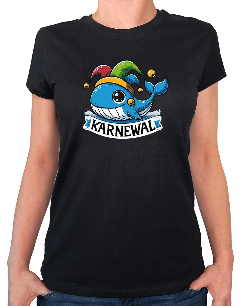 Huuraa Damen T-Shirt Karnewal Karneval Wal L Black Bio Baumwolle Fairtrade Damenshirt Geschenkidee